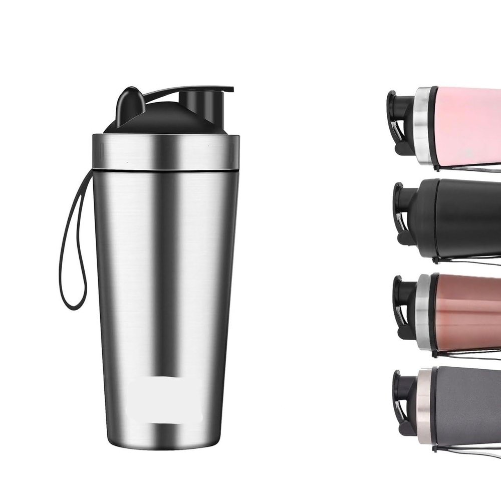 2heet Premium FIT-X 1000ml Stainless Steel Gym Shaker Bottle with Carrying Strip & Leakproof Lid Matte Silver Coated, Food Grade Steel, Rounded Base, Stylish Cap (1000ML)