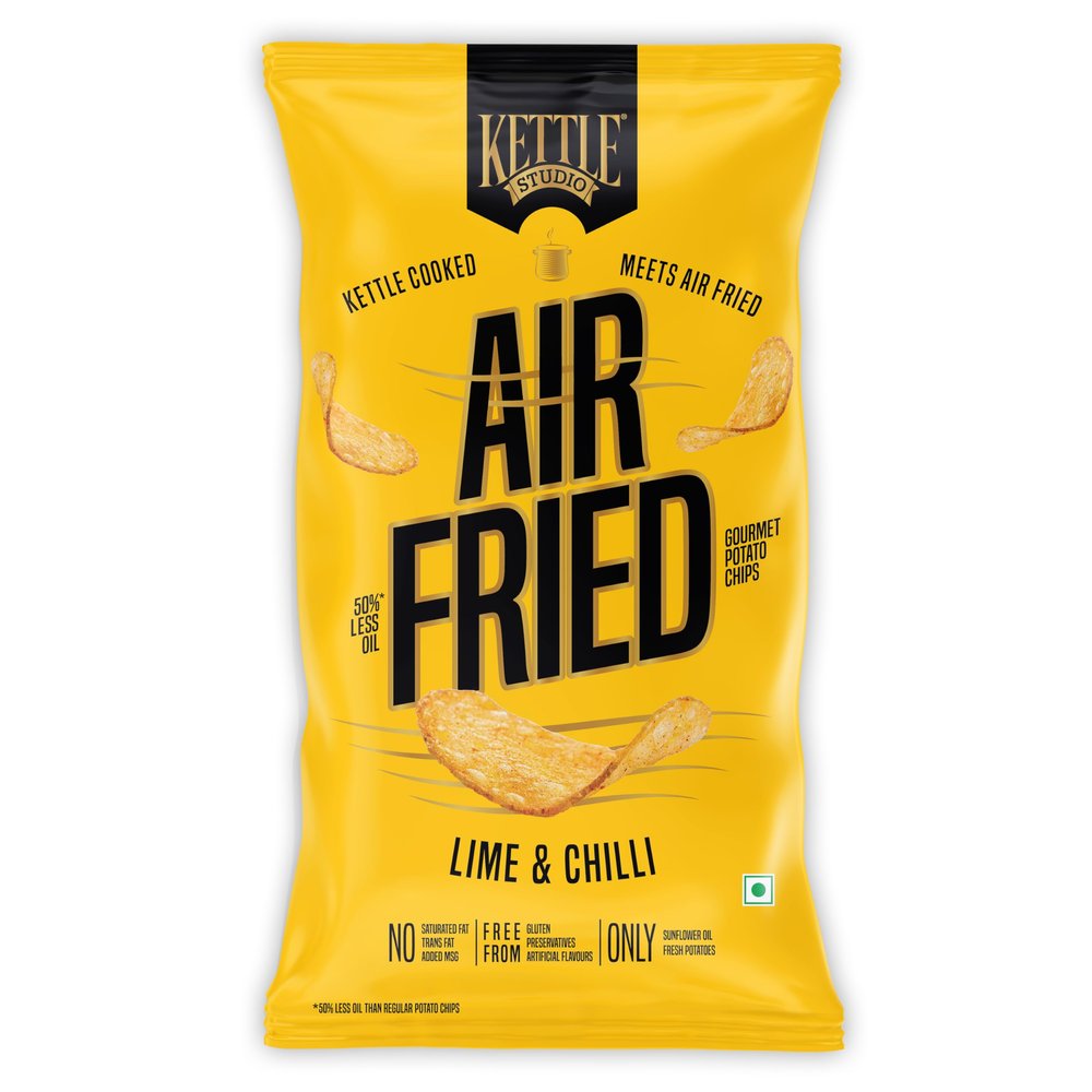 Kettle Studio Air Fried Potato Chips | Lime & Chilli Flavor | Tangy & Spicy | Gluten-Free | Healthy Air-Fried Snack | 85g