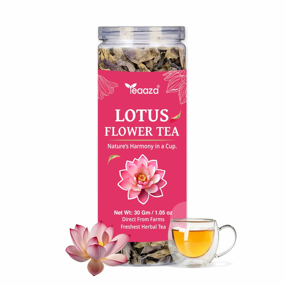 Teaaza Lotus Flower Tea 30g (60 Cups) | Herbal Caffeine-Free Detox Tea for Sleep & Relaxation | Reusable Pet Jar | Twice Steepable