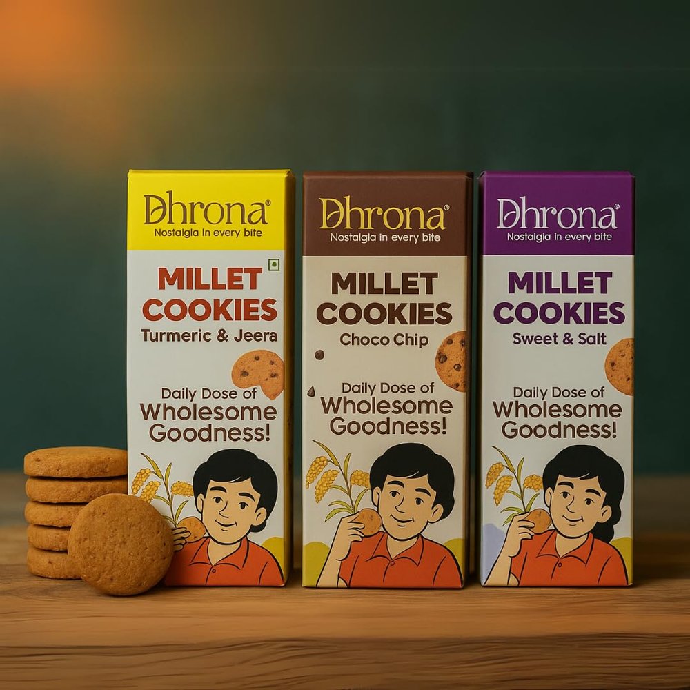 Dhrona Assorted Pack Of Multi Grain Cookies, Millet ChocoChip, Sweet & Salt, Turmeric & Jeera |300 gms | No Palm Oil | Free Of White Sugar | No Preservatives (Assorted)