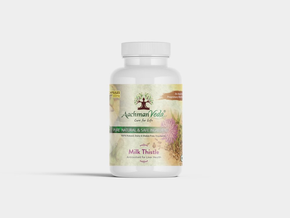 Aachman Veda Cure for Life  Milk Thistle Detox Supplement For Men And Women For Healthy Liver | Boost Metabolism And Maintain Cholesterol 500gm 60 cap [pack of 1]