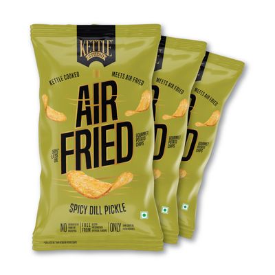 Kettle Studio Air Fried Potato Chips | Spicy Dill Pickle Flavor | Tangy & Spicy Snack | Gluten-Free | Air-Fried |Healthy Chips | 85g x Pack of 3