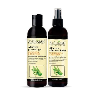 Ayuharsh Aloevera Pre Wax Gel and After Post Wax Lotion Oil to Reduce Irritation for All Skin Types (Pack of 250ml x 2) (500 ml)