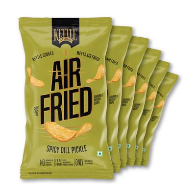 Kettle Studio Air Fried Potato Chips | Spicy Dill Pickle Flavor | Tangy & Spicy Snack | Gluten-Free | Air-Fried |Healthy Chips | 85g x Pack of 6
