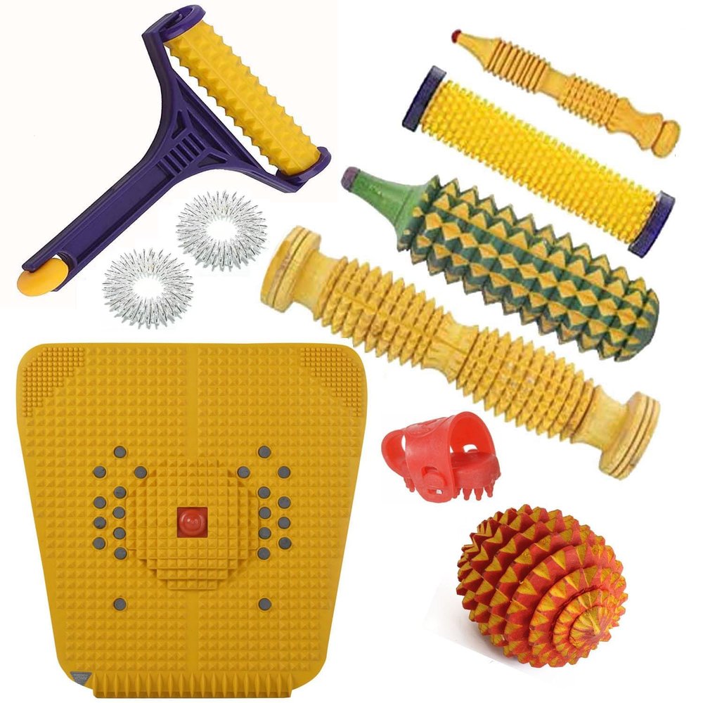ACS MART Acupressure Massage Therapy Set (8-in-1) | Foot Massager Mat with Magnetic Points, Wooden Foot & Hand Rollers, Sujok Balls & Rings | Reflexology Stress Relief Kit