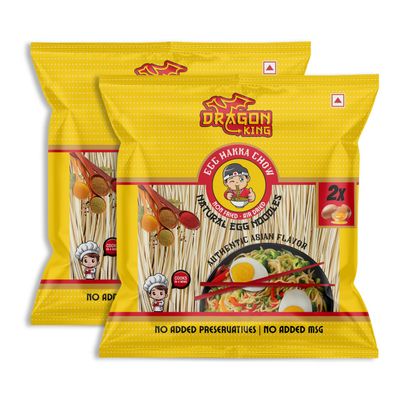 Dragon King Egg Hakka Noodles with Masala & Seasoning Oil | Non Fried, Air Dried | No Palm Oil | No MSG | Natural Egg Content | Serves 8-10 meals, 640g (Pack of 2)