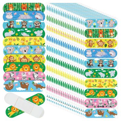 Ahamo Cartoon Bandaids for Kids - 100 Jungle Animal Adhesive Bandages | Waterproof Wound Protection with 10 Assorted Fun Designs | Skin-Friendly for Toddlers & Children