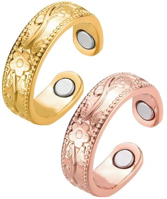 2Pcs Blood Sugar Control Ring Adjustable Magnetic, Copper Ring for Men Therapy Ring for Blood Sugar Management Diabetic Control for Men and Women (Gold, Pink)