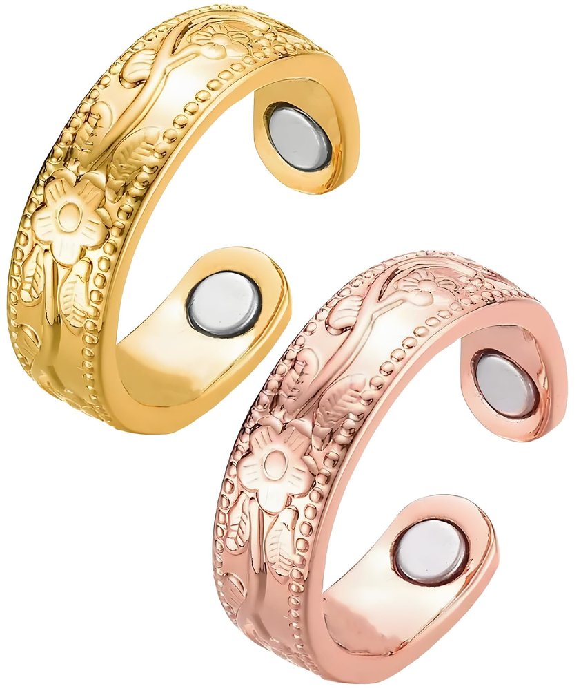 2Pcs Blood Sugar Control Ring Adjustable Magnetic, Copper Ring for Men Therapy Ring for Blood Sugar Management Diabetic Control for Men and Women (Gold, Pink)