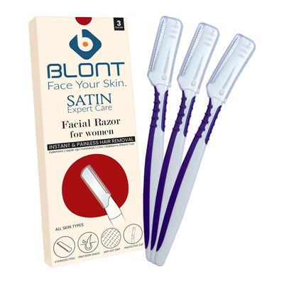 Blont Face Razor for Women | Facial Hair, Eyebrows | 3 Razors | Instant & Painless hair removal | Gentle, Precision & Reusable Dermaplaning Tool | Upper Lip, Peach Fuzz, Chin, Sideburns | Smooth Skin