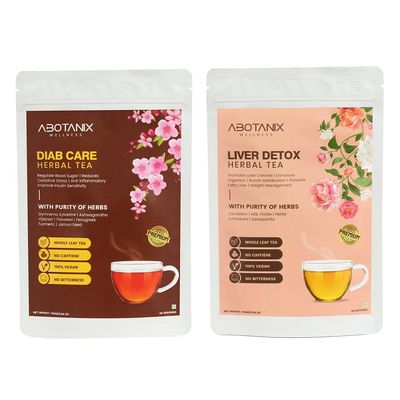 ABOTANIX WELLNESS Herbal Tea Liver Detox + DIAB CARE | 75 g Each | Caffeine Free Natural Loose Tea Leaf