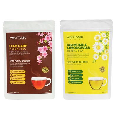 ABOTANIX WELLNESS Herbal Tea DIAB CARE + Chamomile Lemongrass | 75 g Each | Caffeine Free Natural Loose Tea Leaf