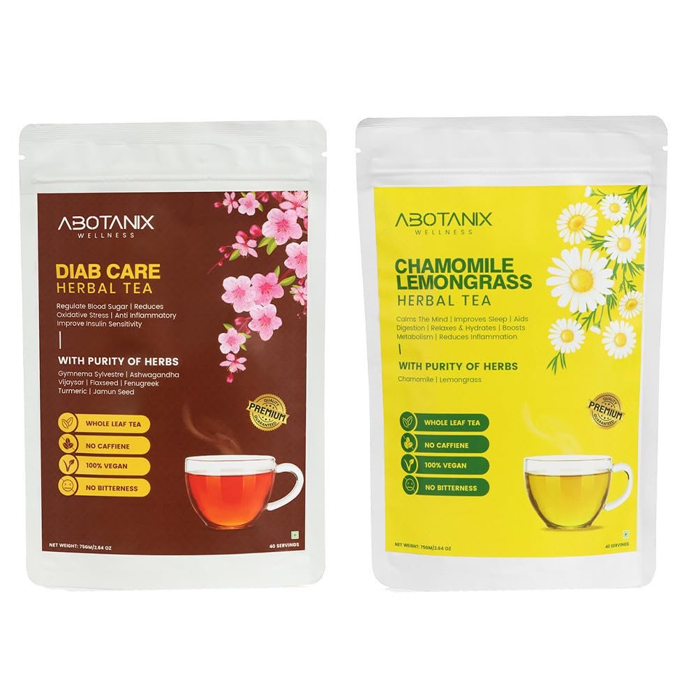 ABOTANIX WELLNESS Herbal Tea DIAB CARE + Chamomile Lemongrass | 75 g Each | Caffeine Free Natural Loose Tea Leaf
