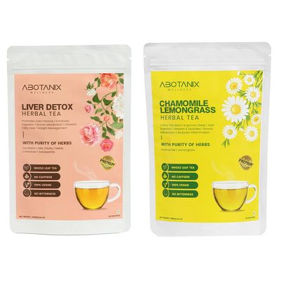 ABOTANIX WELLNESS Herbal Tea Liver Detox + Chamomile Lemongrass | 75 g Each | Caffeine Free Natural Loose Tea Leaf