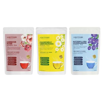 ABOTANIX WELLNESS Herbal Tea Hibiscus Rose + Chamomile Lemongrass + Butterfly Pea Ashwagandha | 75 g Each | Caffeine Free Natural Loose Tea Leaf