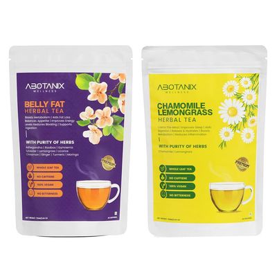 ABOTANIX WELLNESS Herbal Tea Belly Fat + Chamomile Lemongrass | 75 g Each | Caffeine Free Natural Loose Tea Leaf