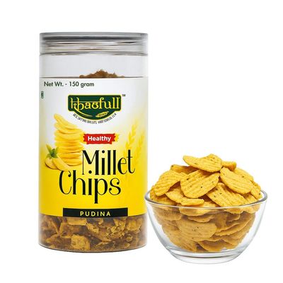 KHAOFULL Millet Chips Pudina Flavor 150g | Healthy Baked Snack with Minty Twist | Gluten-Free, High-Fiber, Crunchy & Wholesome Chips