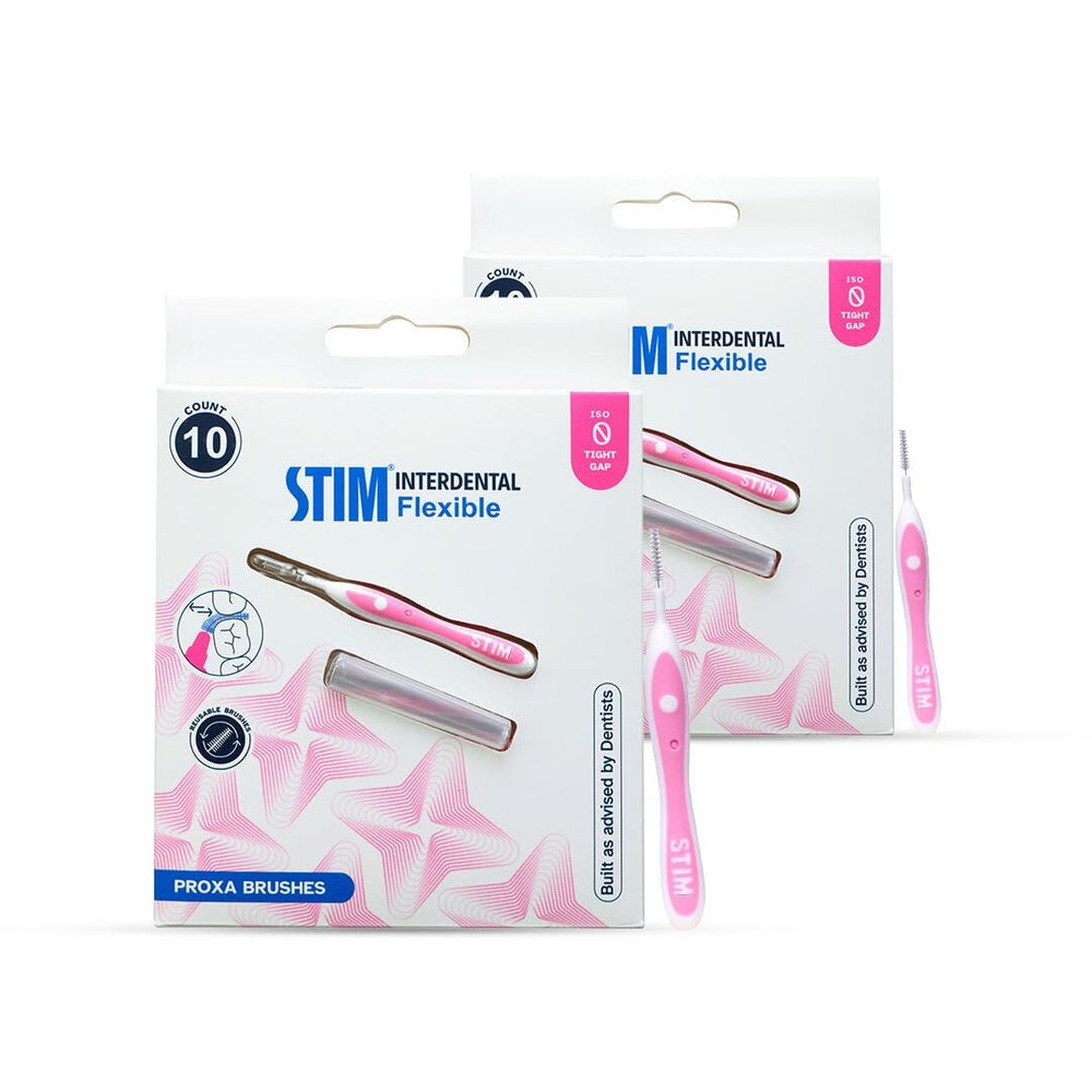 STIM Interdental Flexible Proxa Brush | 10 Brushes | ISO 0 - For Tight Gaps | Deep cleaning between the teeth - Pack of 2
