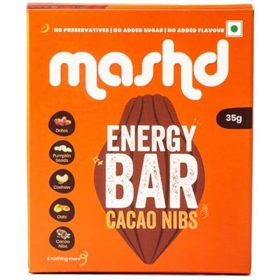 Mashd Energy Bars Cacao Nibs Flavour (Pack of 3 x 35g) - 3G Protein Each Bars | High Protein Goodness of Dates,Pumpkin Seeds,Oats, Cacao Nibs | Gluten-Free Snack with No Added Sugar, Preservative-Free