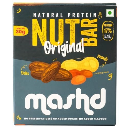 Mashd Natural Protein Nut Bars Original Flavour (Pack Of 3 X 30G) - 5G Protein Each Bars |High Protein Goodness of Dates And Peanut |No Added Refined Sugar, Preservative-Free