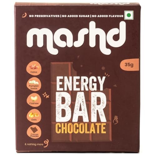 Mashd Energy Bar Chocolate, Cranberry, Cacao Nibs Flavour (Pack Of 3 X 35G) - High Protein Goodness of Dates, Pumpkin Seeds, Cashew, Oats | Gluten-Free Snack with No Added Sugar, Preservative-Free