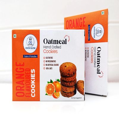 Oven Glow Orange Flavored Oatmeal Cookies | Zesty & Refreshing Oatmeal Cookies with a Natural Citrus Twist | Freshly Baked | No Artificial Colours | No Preservatives | Tea Time Snack (100g_Pack of 2)
