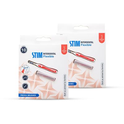 STIM Interdental Flexible Interdental Brush | 10 Brushes | Size: ISO - 2 For Narrow Gaps, Deep Cleaning Between The Teeth - Pack of 2