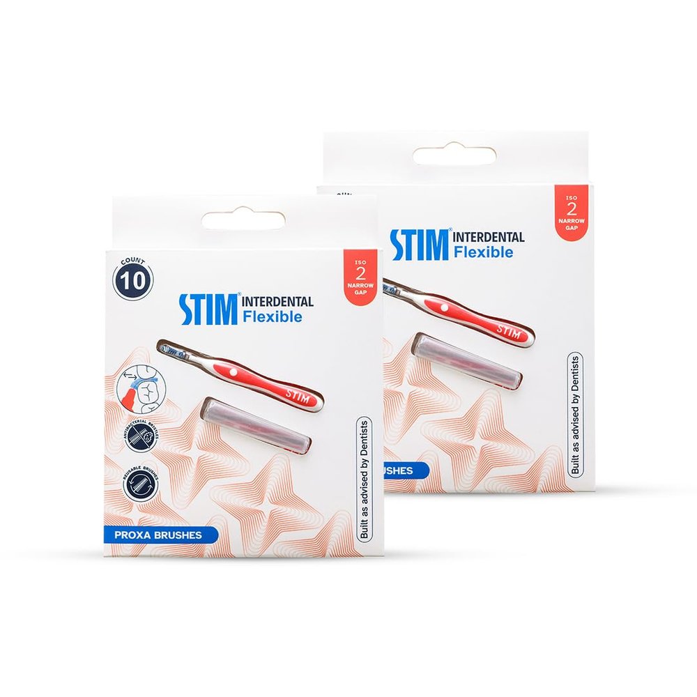 STIM Interdental Flexible Interdental Brush | 10 Brushes | Size: ISO - 2 For Narrow Gaps, Deep Cleaning Between The Teeth - Pack of 2