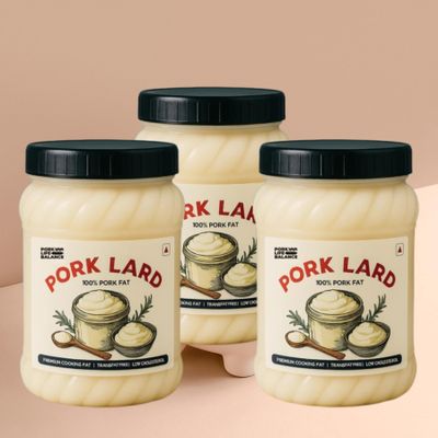 PORK LIFE BALANCE Pork Lard (400 g) - Ready to Cook, Gluten & Soya Free, Pure Rich Pig Fat With Flavors & Nutritions, No Trans Fat, Keto-Friendly (Pack of 3)