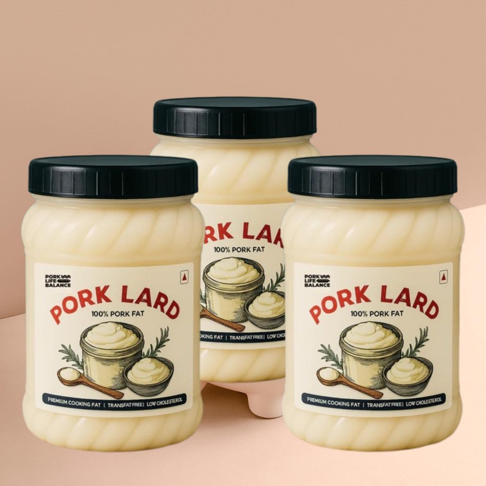 PORK LIFE BALANCE Pork Lard (400 g) - Ready to Cook, Gluten & Soya Free, Pure Rich Pig Fat With Flavors & Nutritions, No Trans Fat, Keto-Friendly (Pack of 3)