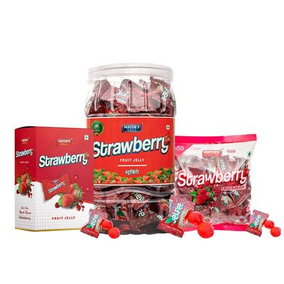 Mayurs Gels | Jelfiee Strawberry Flavoured Jelly Candy Pouch, Box and Jar | 1 kgs | Sweet fruity experience | Ideal for Gifting and Everyday Enjoyment