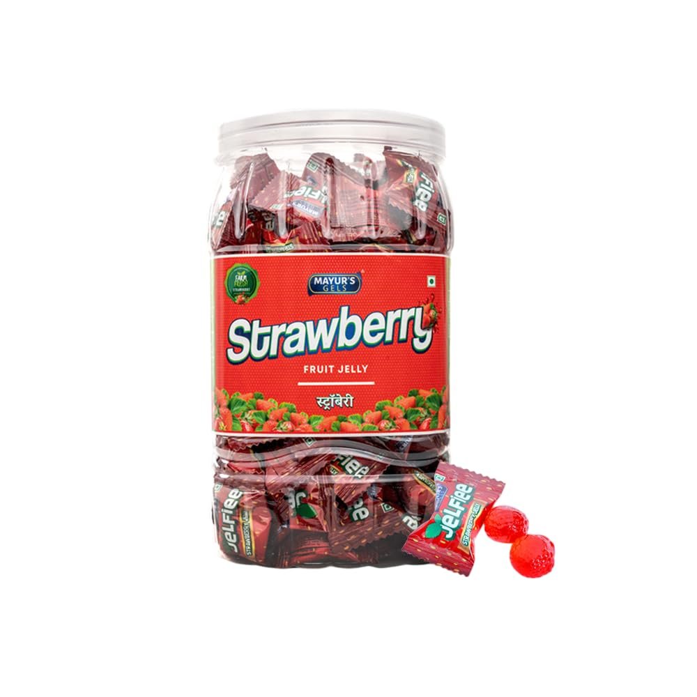 Mayurs Gels | Jelfiee Strawberry Flavoured Jelly Candy Jar | 580 gms | Sweet fruity experience | Ideal for Gifting and Everyday Enjoyment
