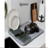 KESHAVAM Dish Drying Mat | Plate Drying mat with Foldable Rack  Fast Drying, Non-Slip Kitchen Dish Mat for Plates, Bowls & Cookware | Super Absorbent Microfiber Mat with Drainer Rack (Grey, Large) view 2