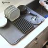 KESHAVAM Dish Drying Mat | Plate Drying mat with Foldable Rack  Fast Drying, Non-Slip Kitchen Dish Mat for Plates, Bowls & Cookware | Super Absorbent Microfiber Mat with Drainer Rack (Grey, Large) view 4