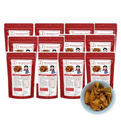 Pueritia Ragi Masala Protein Chips - Millet Chips, Gluten-Free, Healthy Snack - No Palm Oil, No Added Preservatives, No Additives. (Pack of 12-55 gm each)