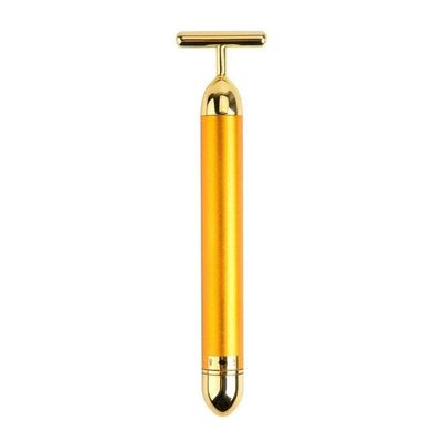 24k Gold Energy Beauty Bar Electric Vibration Facials Massager Roller Waterproof Face Skin Care T-Shaped Anti Wrinkle Massager for Forehead Cheek Neck Clavicle Arm (Gold Colour)