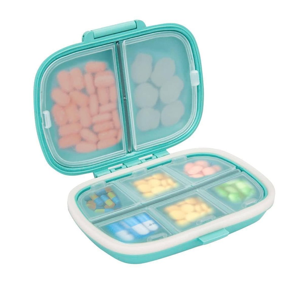 BYRM Pill Medicine Organizer Storage Box with 8 Compartments - Moisture Proof, Made of Food Grade Cereal Fiber, BPA free Wheat Straw Material, Ideal for Travel, Pocket, Purse, Daily Pill Case, Portable Medicine Vitamin Holder Container - 1 Pc