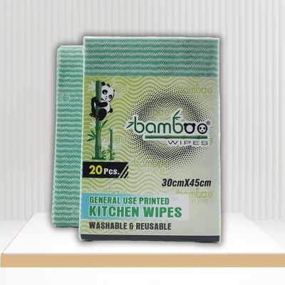 BAMBOO WIPES| Washable & Reusable Non Woven General Use Printed Kitchen napkin wipes, Pack Of 2, 40 pcs 30 Cm X 45 Cm,Handy & Soft,Cellulose Base,Super Absorbent, Hygienic, Low Lint,Odorless,