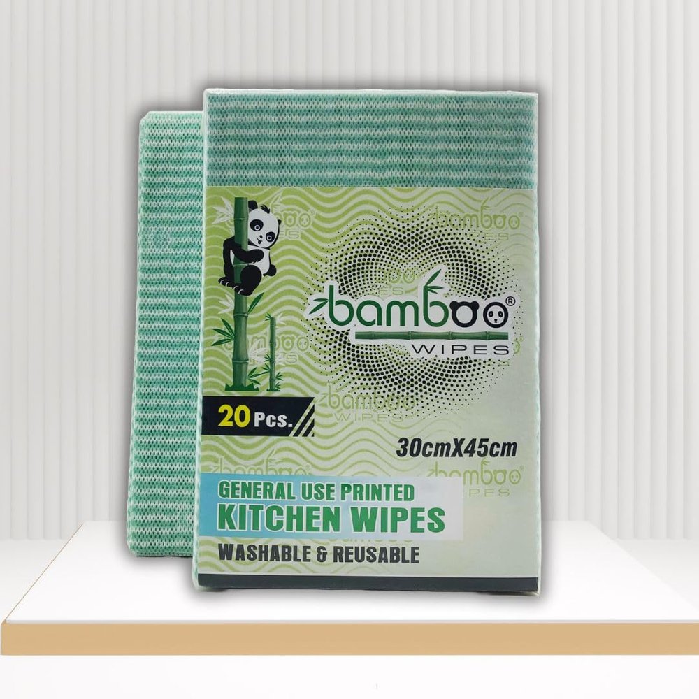BAMBOO WIPES| Washable & Reusable Non Woven General Use Printed Kitchen napkin wipes, Pack Of 2, 40 pcs 30 Cm X 45 Cm,Handy & Soft,Cellulose Base,Super Absorbent, Hygienic, Low Lint,Odorless,
