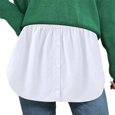 AOCASDIY Shirt Extender for Women Adjustable Layering Fake Top Lower Sweep Shirt Half Length Skirt - White