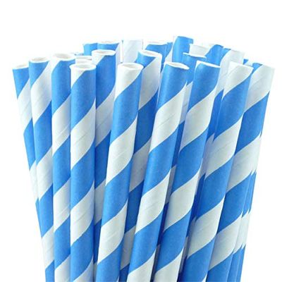 Bio-degradable Paper Straws| Blue & White Striped 6mm Width| Pack of 100