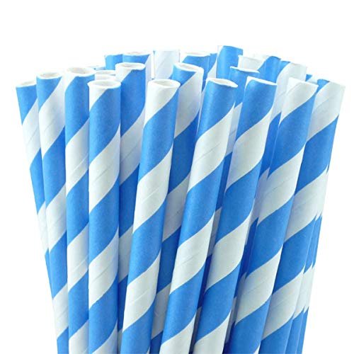 Bio-degradable Paper Straws| Blue & White Striped 6mm Width| Pack of 100