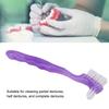 Ubervia Denture Brushes - Adult FALSE Teeth Cleaning Brush Portable Denture Manual Toothbrush Dirt Removal Double Sided Soft Hair For Home Travel For Elderly Purple 1 count view 2