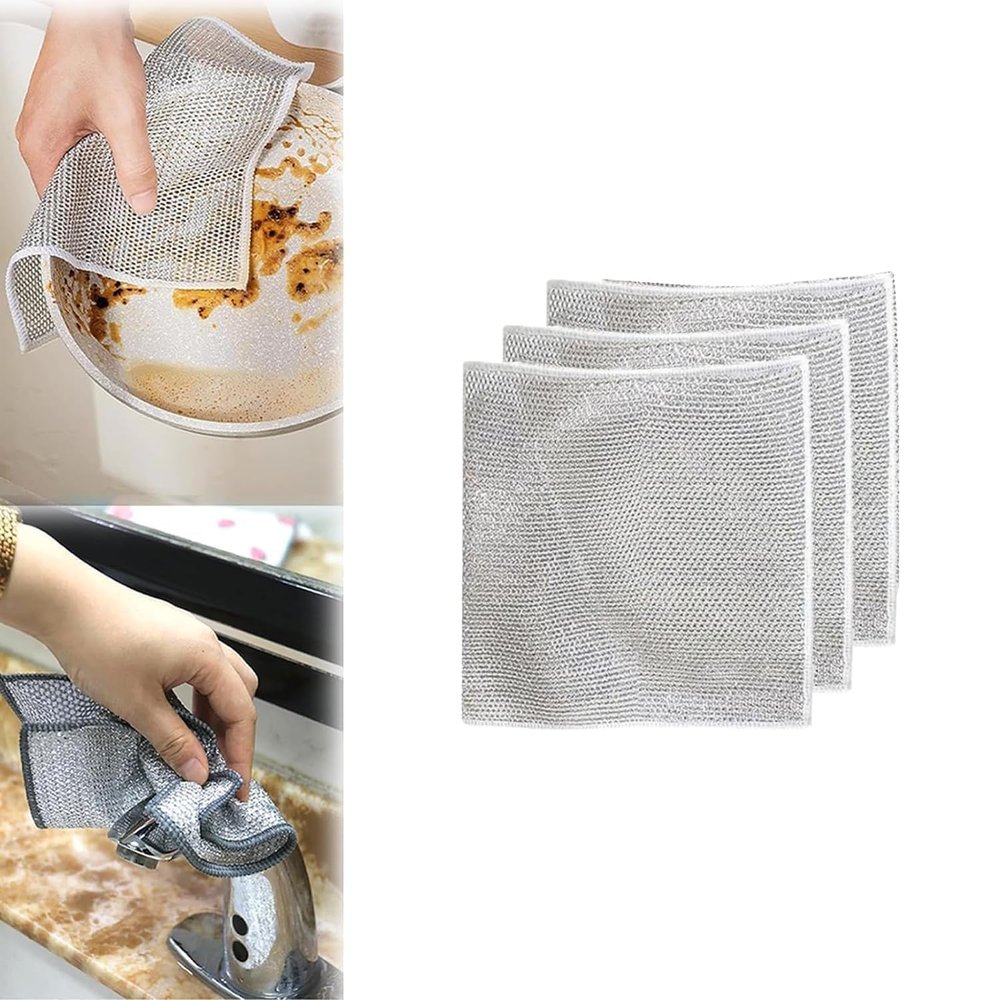 Black Sparrow Scrubbing Pad Wire - Stainless Steel Scrubber Non-Scratch Wire Dishcloth, Multifunctional Dishwashing Sponge, Easy Reusable Cleaning Supplies for Kitchen (3)