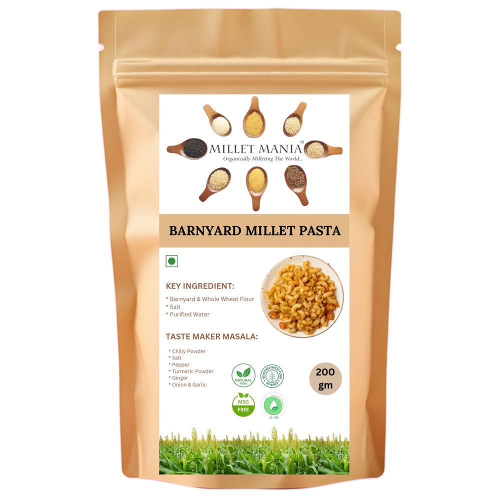 Barnyard Millet Pasta 200g | Whole Wheat & Barnyard Flour | No Maida | High Fiber | With Masala Pack Included | Guilt-Free Snack for Kids, Adults, Fitness & Diet-Friendly Meals | Quick & Tasty Millet Pasta (Pack of 1)