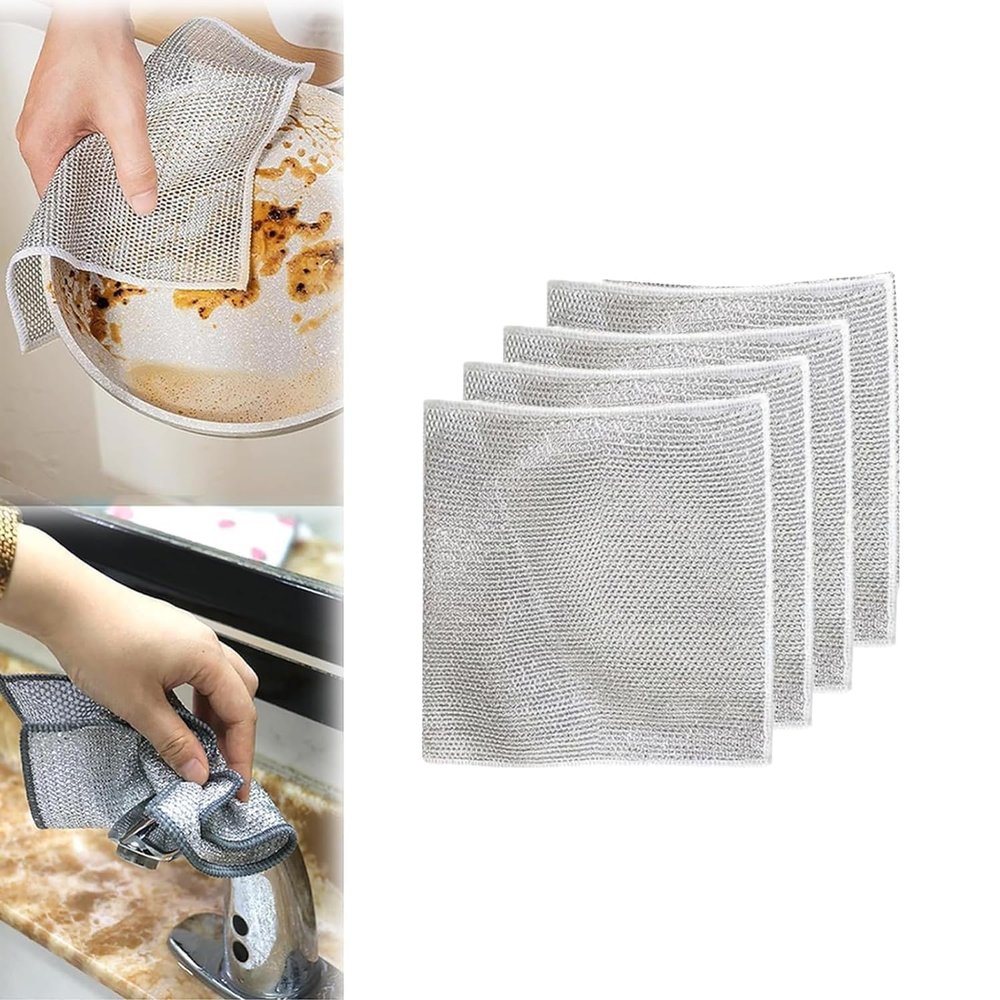 Black Sparrow Scrubbing Pad Wire - Stainless Steel Scrubber Non-Scratch Wire Dishcloth, Multifunctional Dishwashing Sponge, Easy Reusable Cleaning Supplies for Kitchen (4)