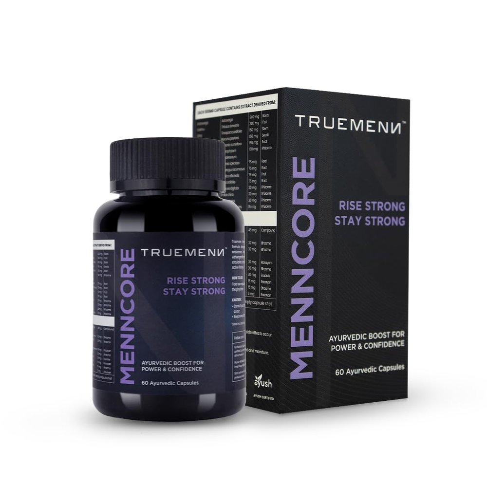 Truemenn Menncore ED Supplement Capsules For Men | Astavarga 200mg, Kaunch Beej 150mg & Tribulus terrestris 200mg Extract for Power & Confidense | Ayush Certified - 60 Capsules