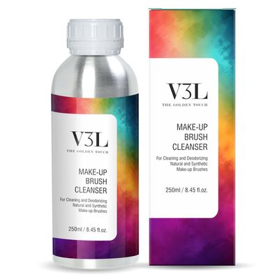 V3l Make-Up Brush Cleanser powerful, fast-drying solution designed to cleanse, disinfect, and condition both natural and synthetic makeup brushes. 250ml