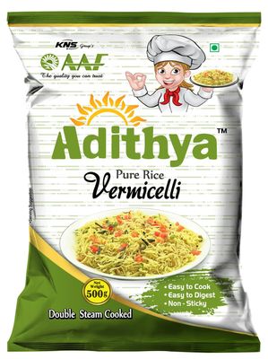 Adithya Pure Rice Vermicelli | Pure Rice Sevai | Instant Rice Noodles | Traditional Indian Style | Gluten-Free | No Maida | Ready in Minutes | 100% Natural | A++ Grade, 500g