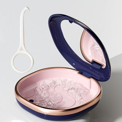 Denture Box Case,Retainer Case,Slim Aligner Retainer Case with Mirror,ravel-Friendly,Aligner Case Easy to Clean(Blue) (Blue)